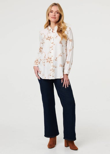 Izabel London White Floral Textured Long Sleeve Shirt