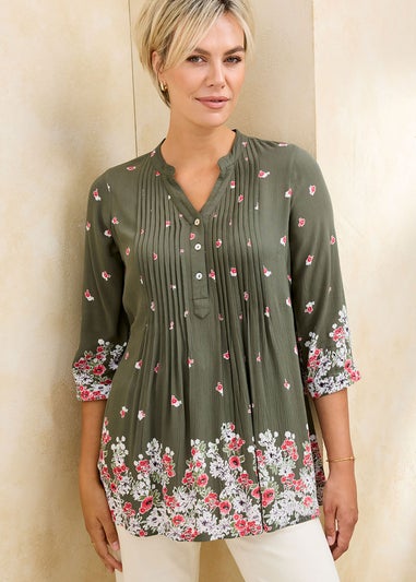 Cotton Traders Khaki Printed Crinkle Tunic
