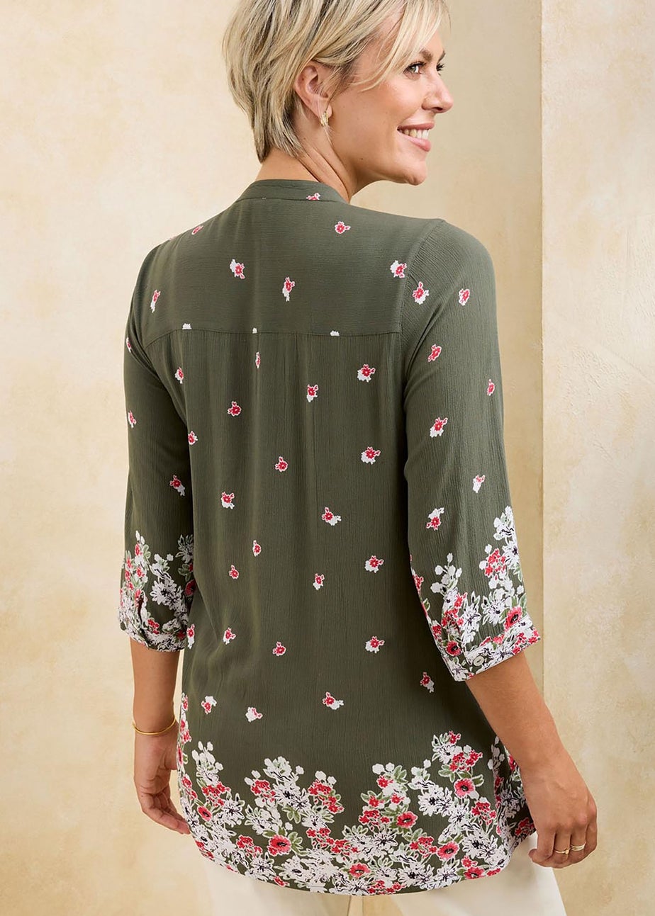 Cotton Traders Khaki Printed Crinkle Tunic