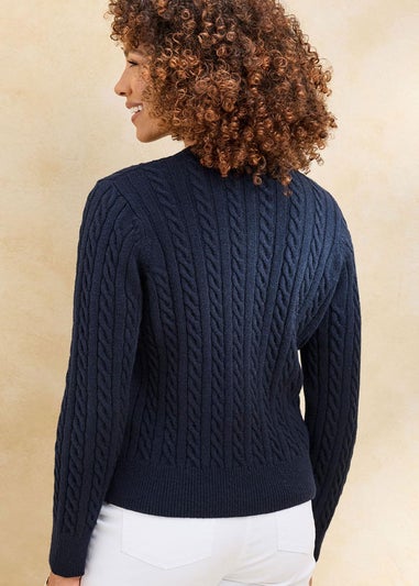 Cotton Traders Navy Cutest Cable Cardigan
