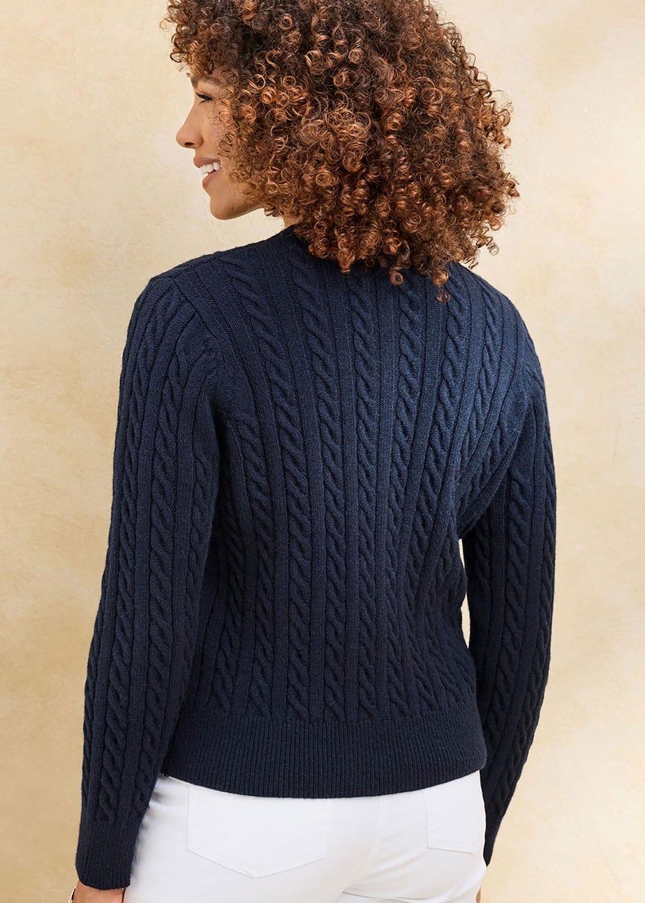 Cotton Traders Navy Cutest Cable Cardigan