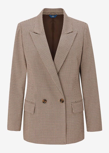 Cotton Traders Oat Soft Lined Double Breasted Check Blazer