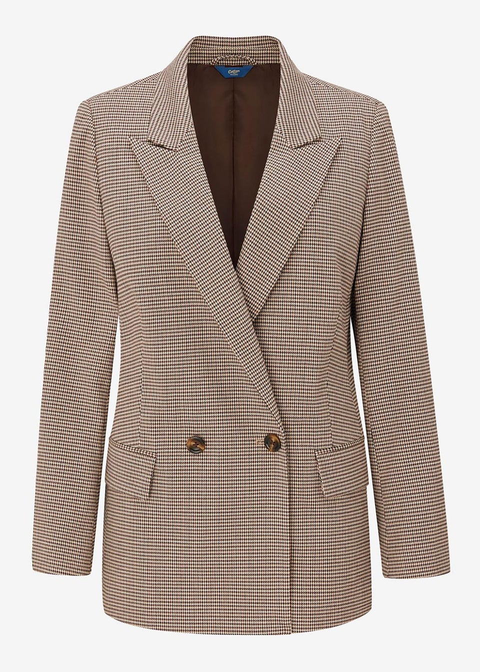 Cotton Traders Oat Soft Lined Double Breasted Check Blazer