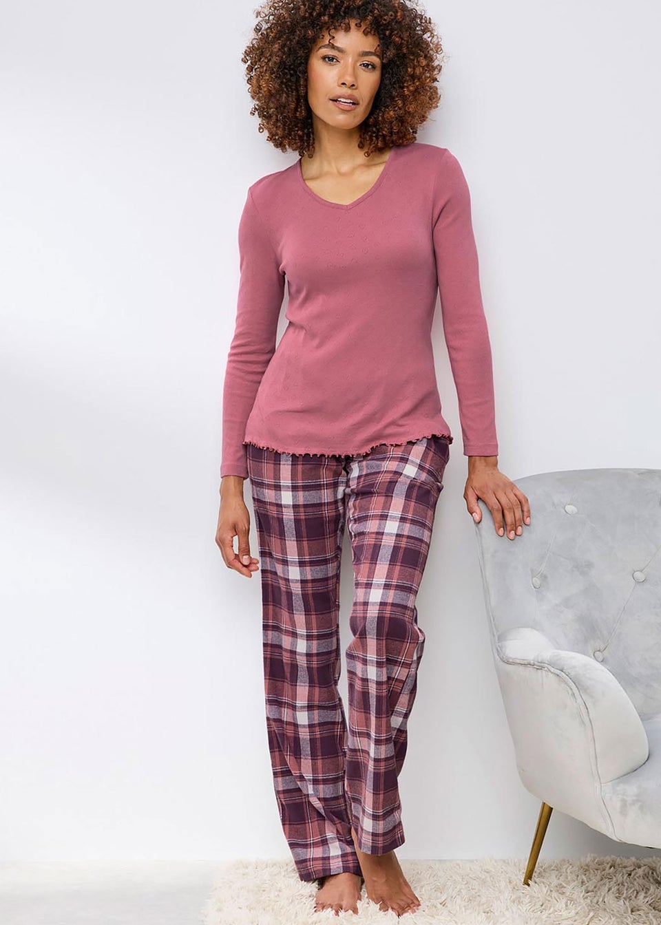 Cotton Traders Multi 2 Pack Long Sleeve Pointelle V Neck Tops