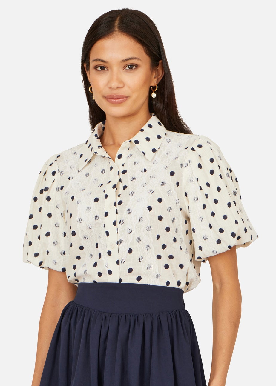 Yumi White Polka Dot Lace Boxy Shirt