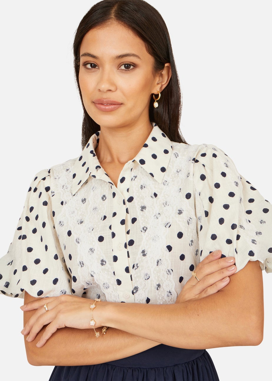 Yumi White Polka Dot Lace Boxy Shirt