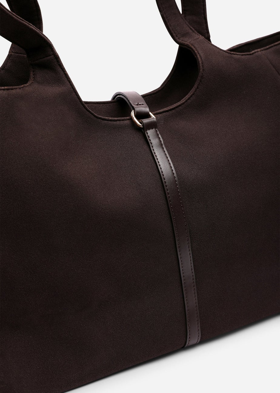 Where's That From Womens Cabana Dark Brown Suede Shoulder Tote Bag