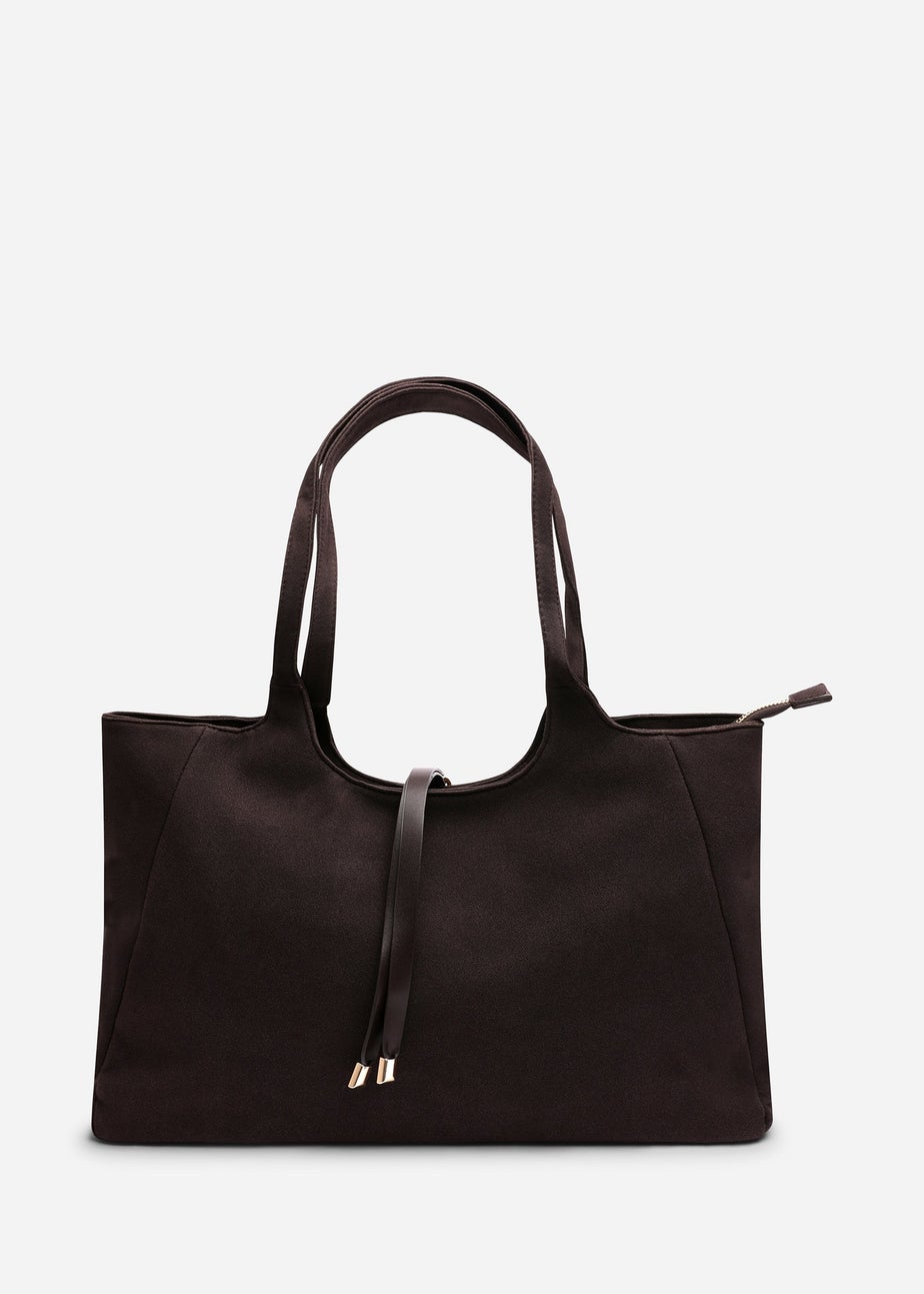 Where's That From Womens Cabana Dark Brown Suede Shoulder Tote Bag