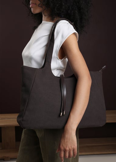 Where's That From Womens Cabana Dark Brown Suede Shoulder Tote Bag