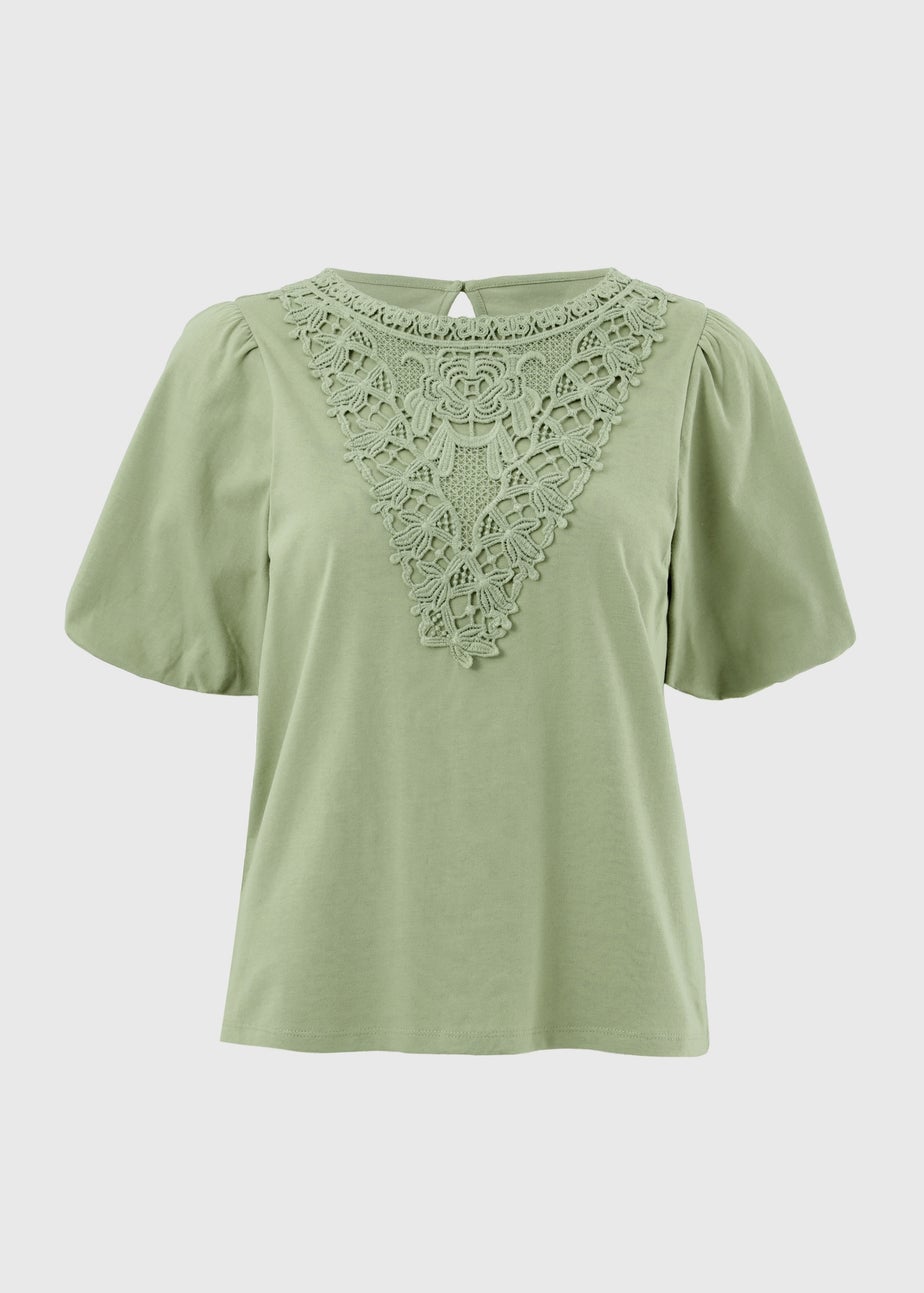 Olive Crochet Puff Sleeve Top
