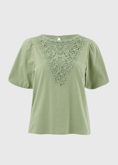 Olive Crochet Puff Sleeve Top