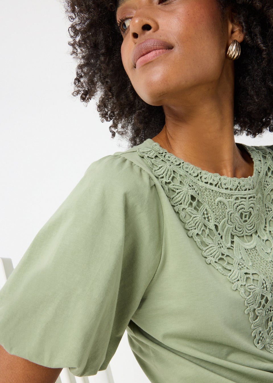 Olive Crochet Puff Sleeve Top