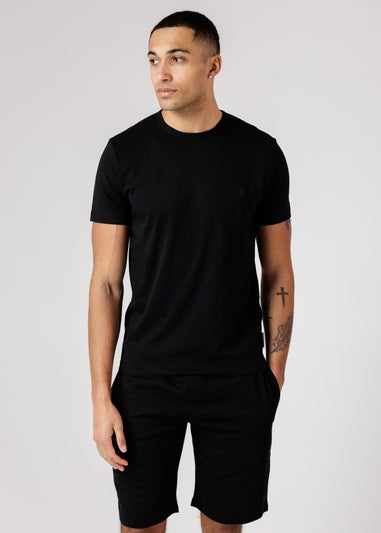 French Connection Black Cotton T-Shirt & Shorts Co Ord Set