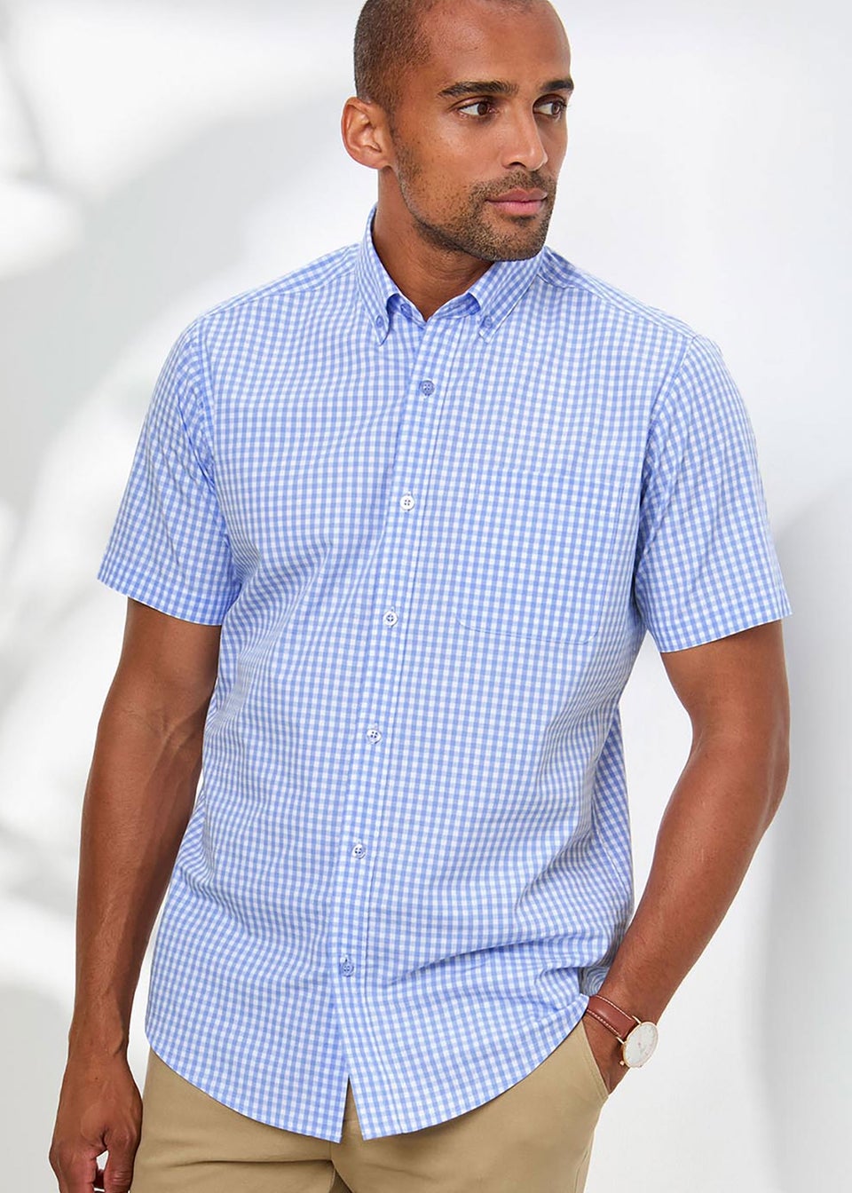 Cotton Traders China Blue Short Sleeve Classic Poplin Shirt