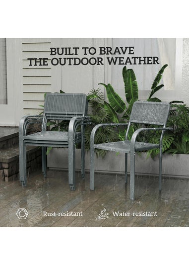 Outsunny Light Grey Garden Chairs Set of 4, Stackable & Rattan Effect
