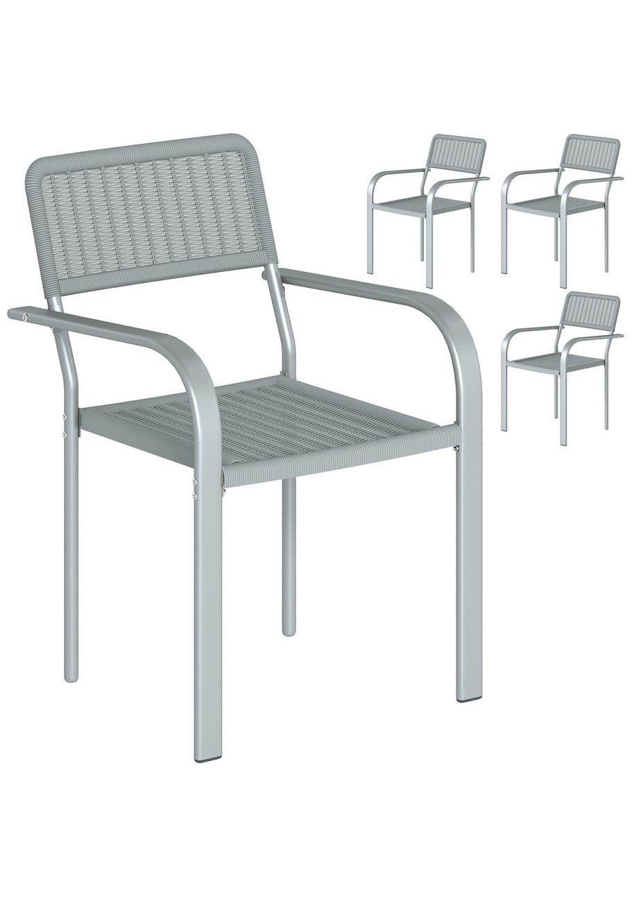 Outsunny Light Grey Garden Chairs Set of 4, Stackable & Rattan Effect