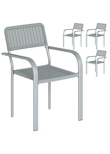 Outsunny Light Grey Garden Chairs Set of 4, Stackable & Rattan Effect