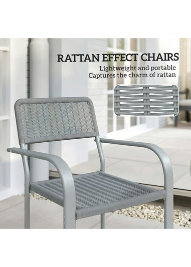 Outsunny Light Grey Garden Chairs Set of 4, Stackable & Rattan Effect