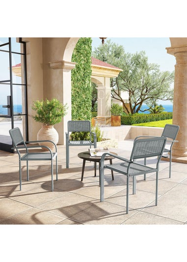 Outsunny Light Grey Garden Chairs Set of 4, Stackable & Rattan Effect