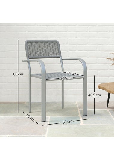 Outsunny Light Grey Garden Chairs Set of 4, Stackable & Rattan Effect