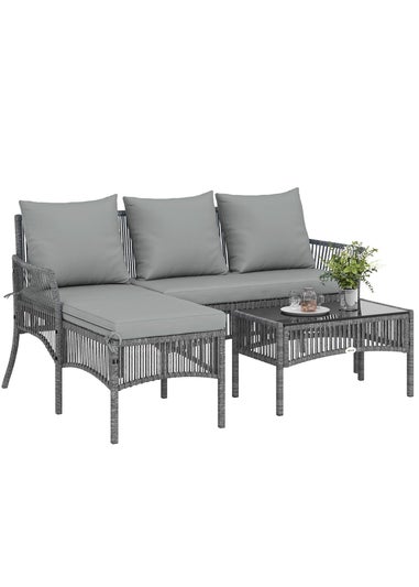 Outsunny Dark Grey 3 Piece Rattan Garden Furniture Set with Cushions