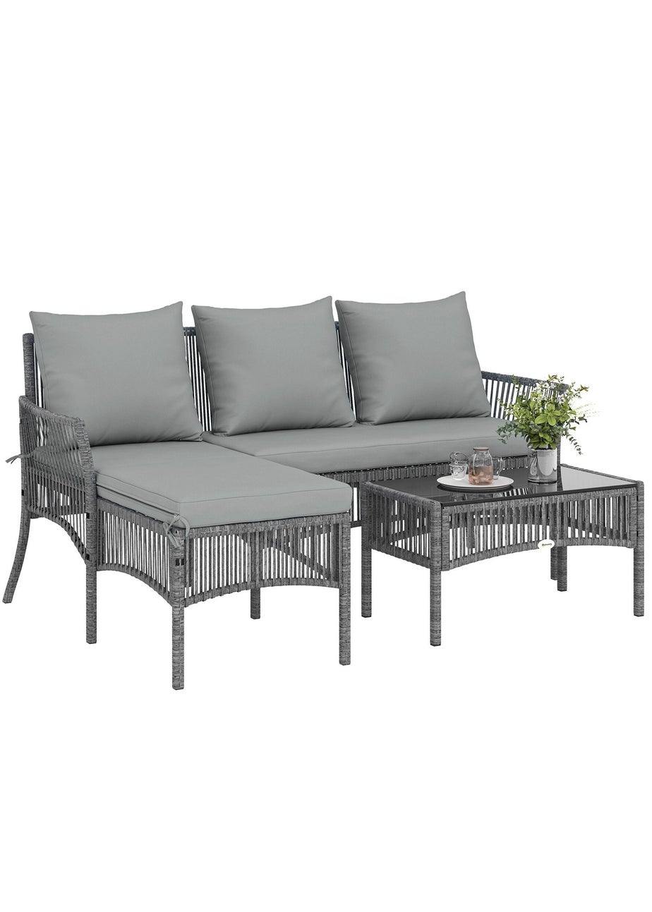 Outsunny Dark Grey 3 Piece Rattan Garden Furniture Set with Cushions