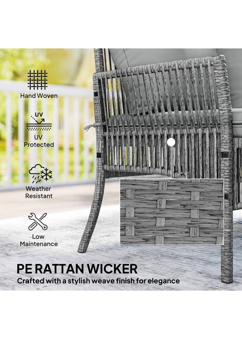 Outsunny Dark Grey 3 Piece Rattan Garden Furniture Set with Cushions