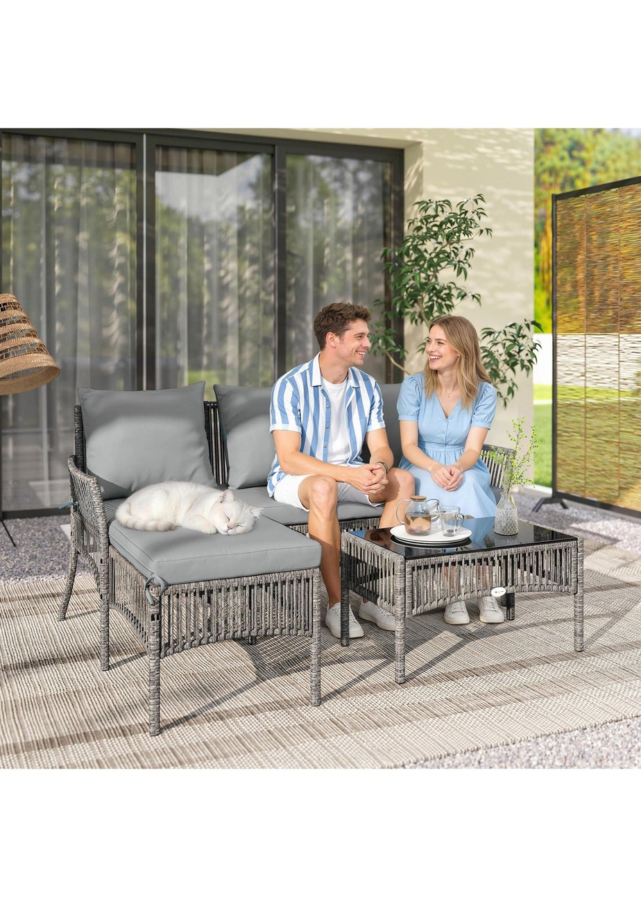 Outsunny Dark Grey 3 Piece Rattan Garden Furniture Set with Cushions
