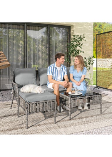 Outsunny Dark Grey 3 Piece Rattan Garden Furniture Set with Cushions