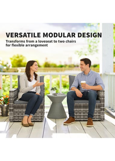 Outsunny Dark Grey Rattan Garden Sofa with Hidden Side Trays 2 Seater