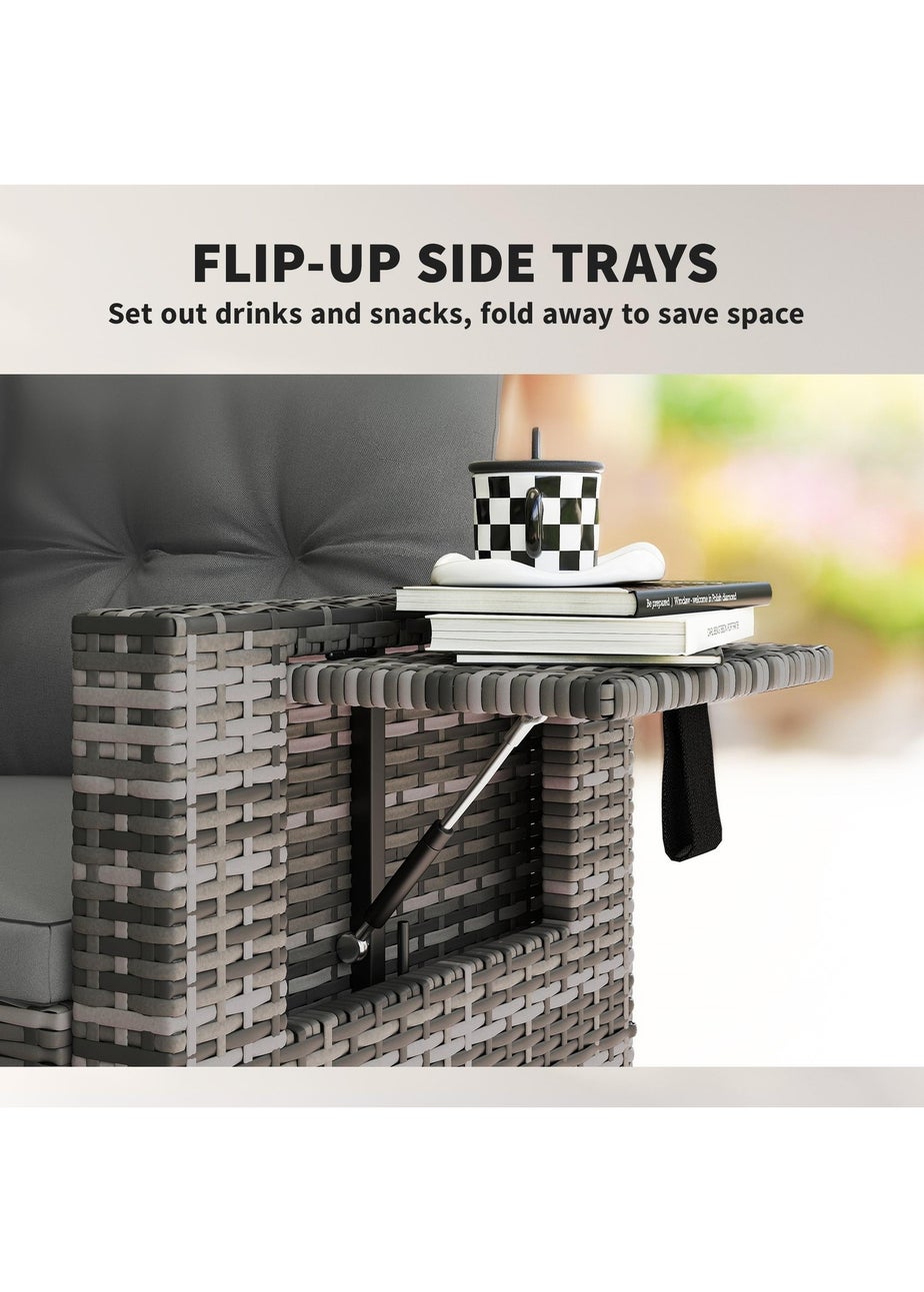 Outsunny Dark Grey Rattan Garden Sofa with Hidden Side Trays 2 Seater