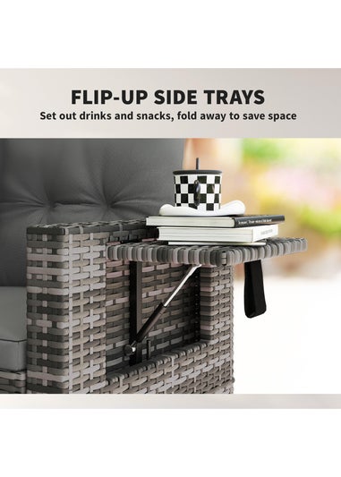 Outsunny Dark Grey Rattan Garden Sofa with Hidden Side Trays 2 Seater