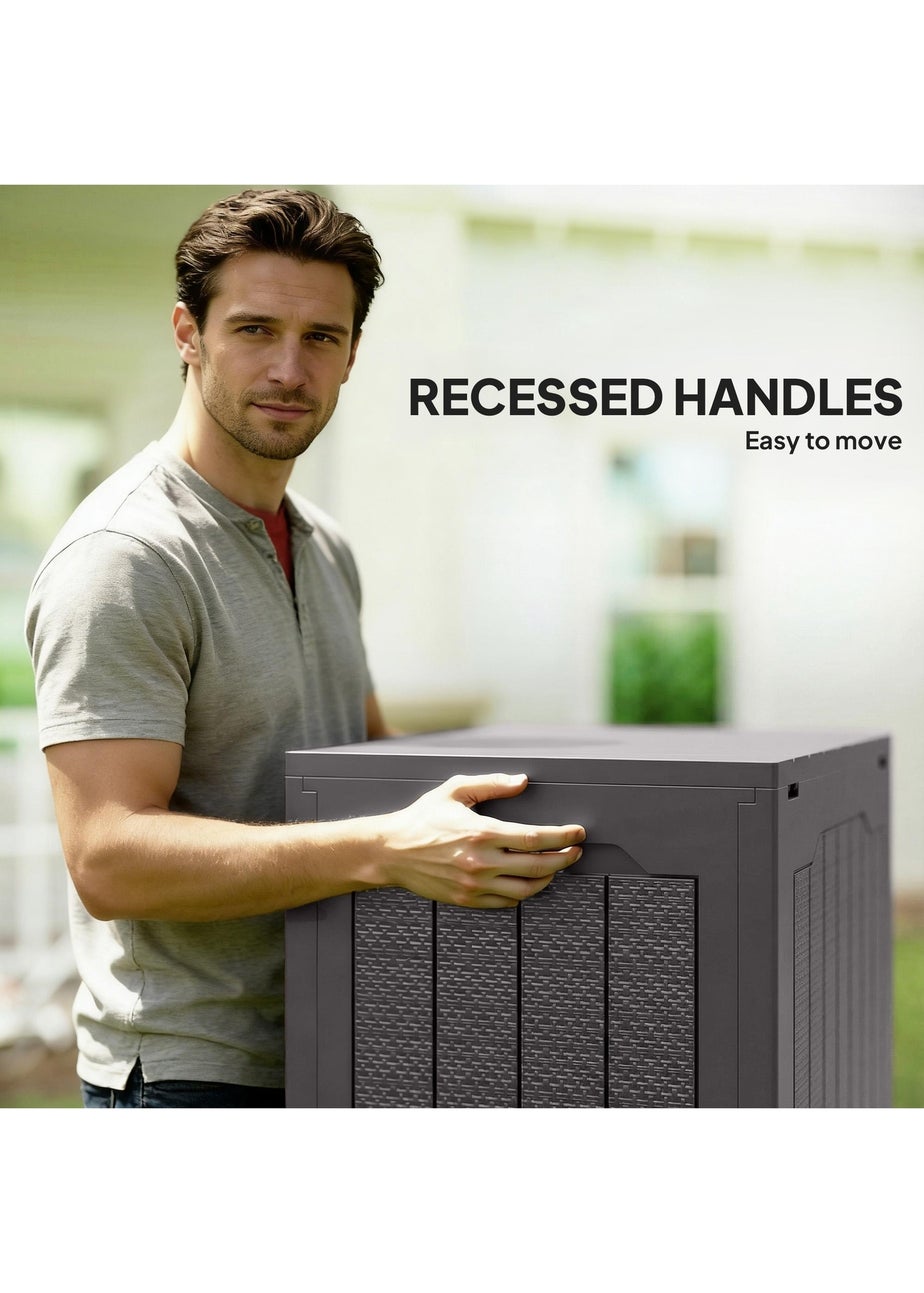 Outsunny Brown 93L Plastic Garden Storage Box, Storage Container w/ Handles