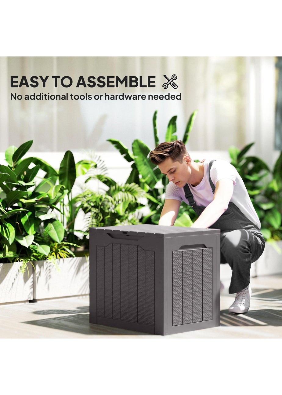 Outsunny Brown 93L Plastic Garden Storage Box, Storage Container w/ Handles