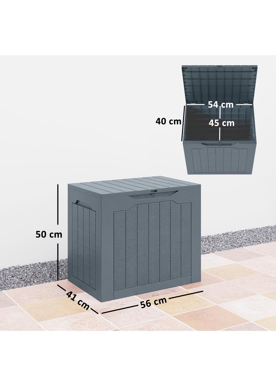 Outsunny Grey Plastic Garden Storage Box, Storage Container w/ Handles, 93L
