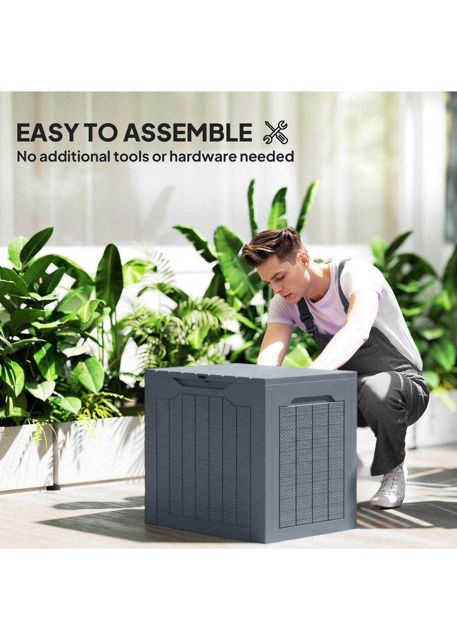 Outsunny Grey Plastic Garden Storage Box, Storage Container w/ Handles, 93L