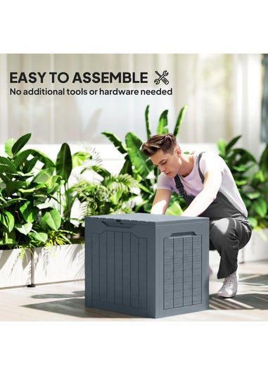Outsunny Grey Plastic Garden Storage Box, Storage Container w/ Handles, 93L
