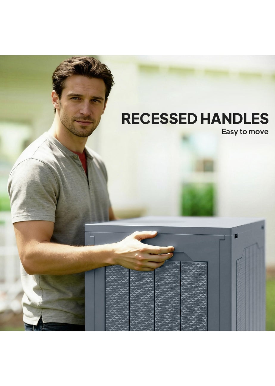 Outsunny Grey Plastic Garden Storage Box, Storage Container w/ Handles, 93L