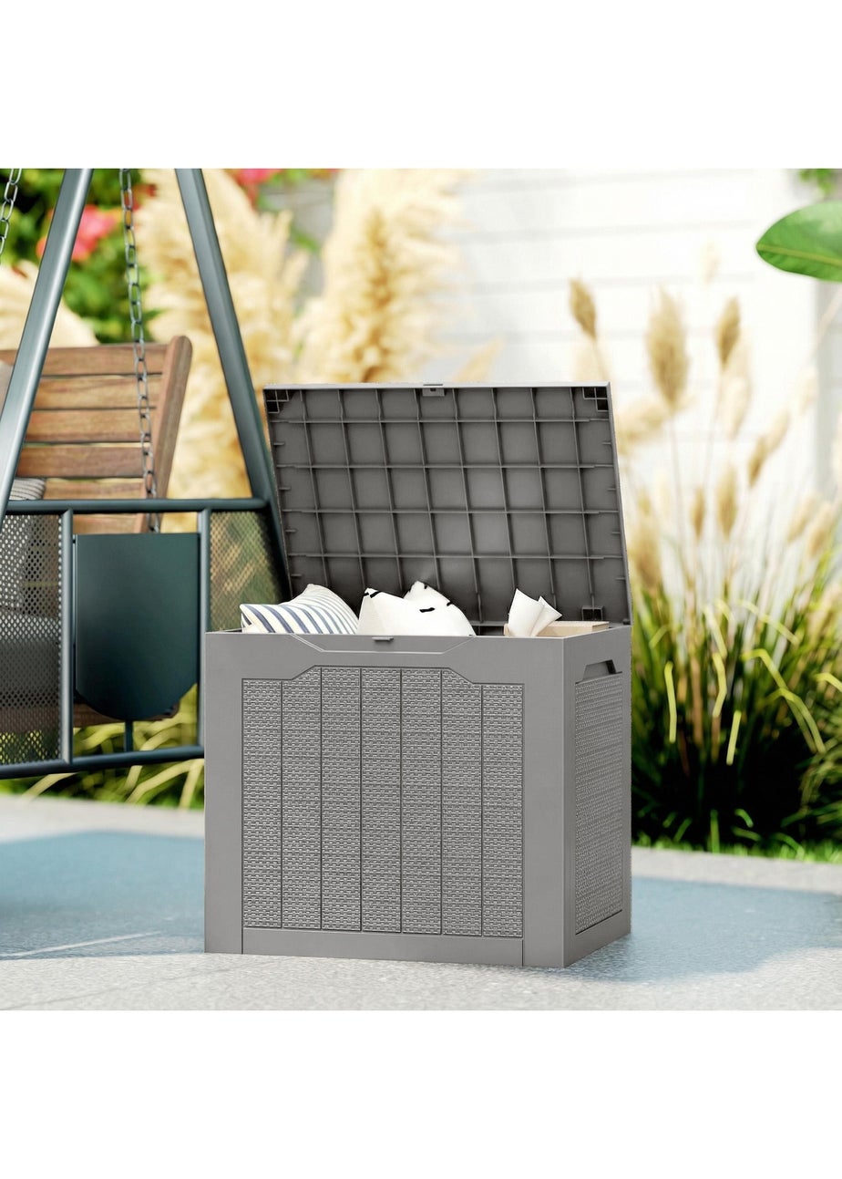 Outsunny Khaki Plastic Garden Storage Box, Storage Container w/ Handles 93L