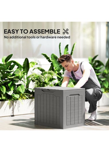 Outsunny Khaki Plastic Garden Storage Box, Storage Container w/ Handles 93L