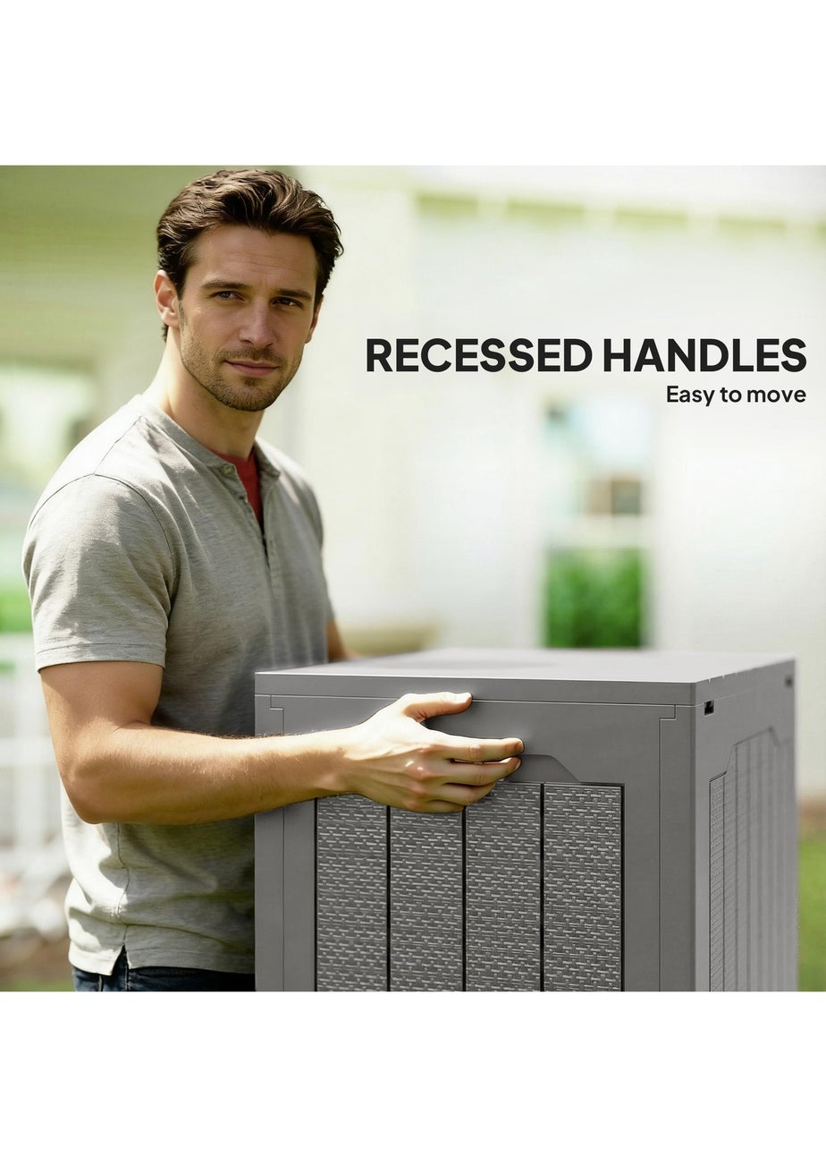 Outsunny Khaki Plastic Garden Storage Box, Storage Container w/ Handles 93L