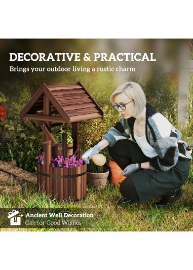Outsunny Wooden Wishing Well Planter, Flower Planter with Drainage Hole