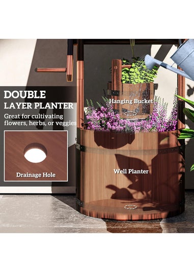 Outsunny Wooden Wishing Well Planter, Flower Planter with Drainage Hole
