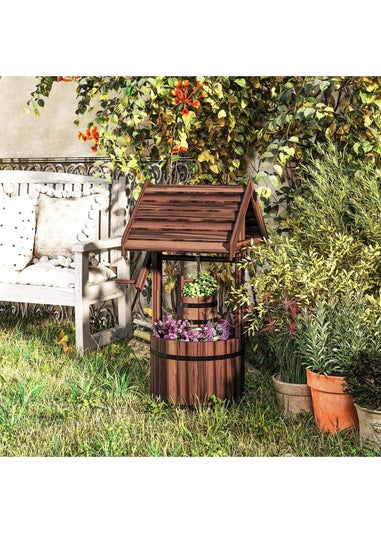 Outsunny Wooden Wishing Well Planter, Flower Planter with Drainage Hole
