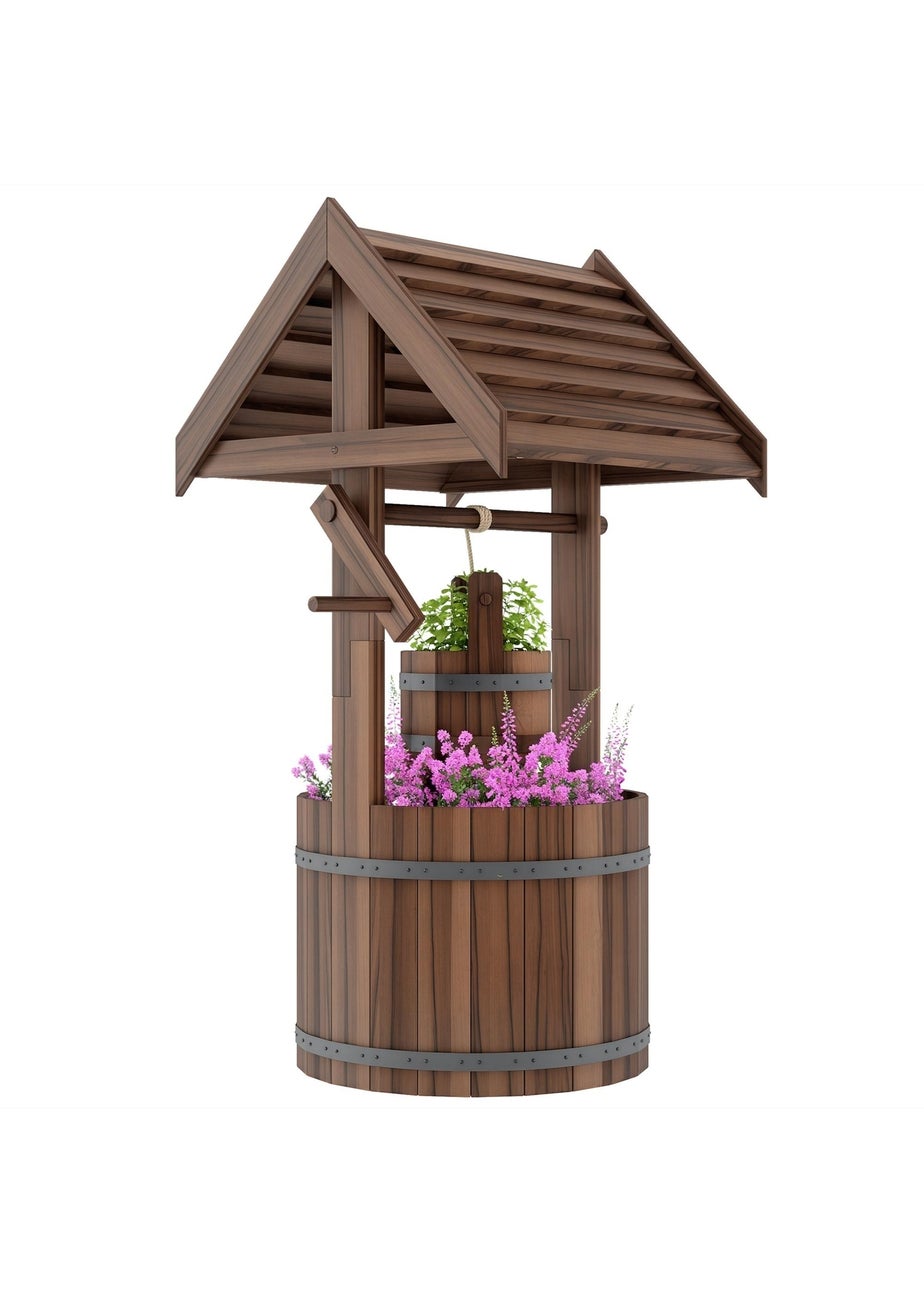 Outsunny Wooden Wishing Well Planter, Flower Planter with Drainage Hole