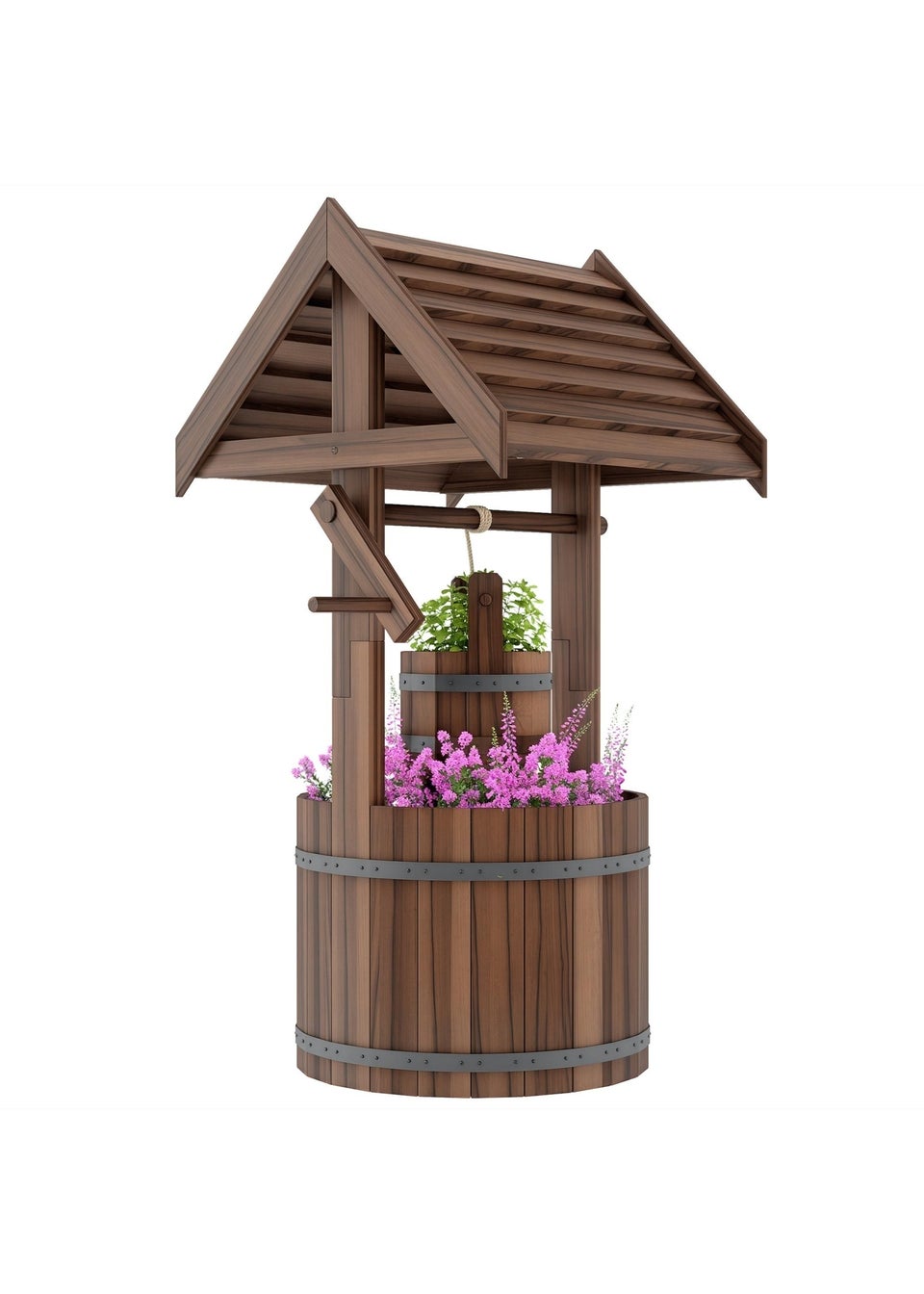 Outsunny Wooden Wishing Well Planter, Flower Planter with Drainage Hole