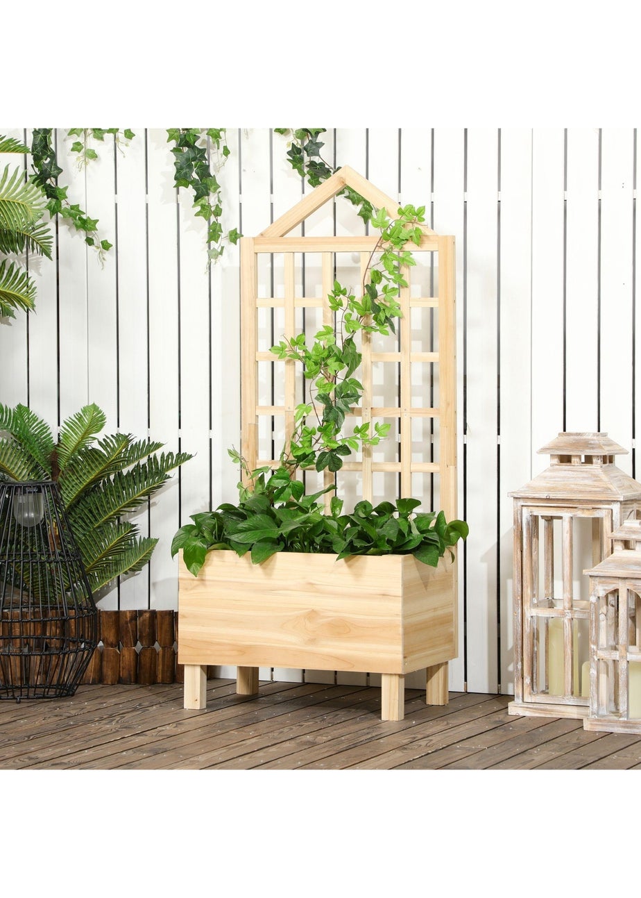 Outsunny Natural Wooden Garden Planters with Trellis for Vine Climbing Plants