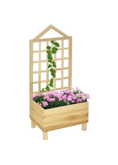 Outsunny Natural Wooden Garden Planters with Trellis for Vine Climbing Plants