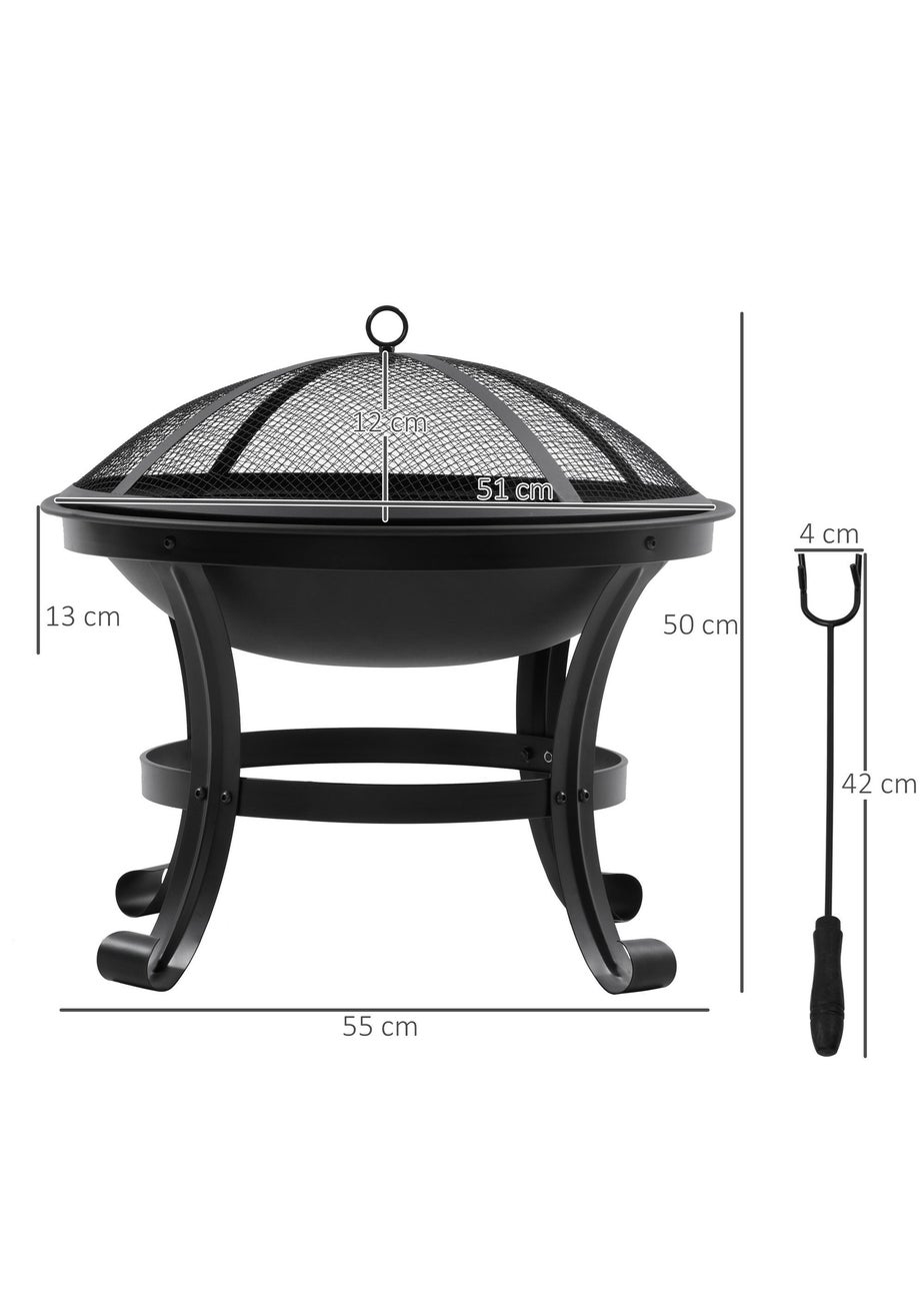 Outsunny Black Outdoor Fire Pit, Wood Burner with Screen and Poker