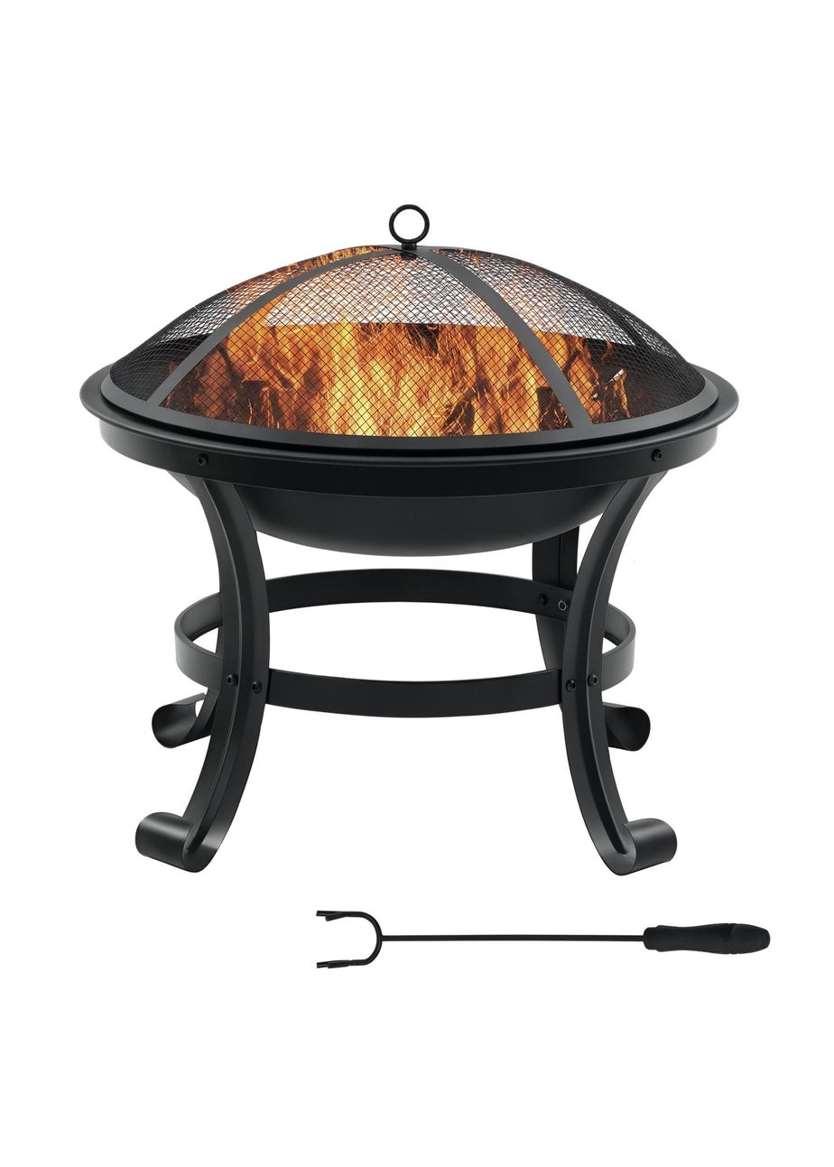 Outsunny Black Outdoor Fire Pit, Wood Burner with Screen and Poker